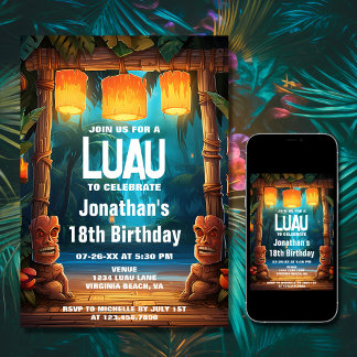 Tiki Luau Hawaiian Tropical Island Beach Geburtsta Einladung