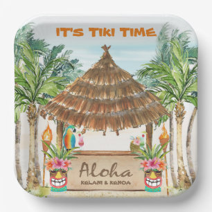 Tiki Luau   Tropische Strandinsel-Surfing Pappteller