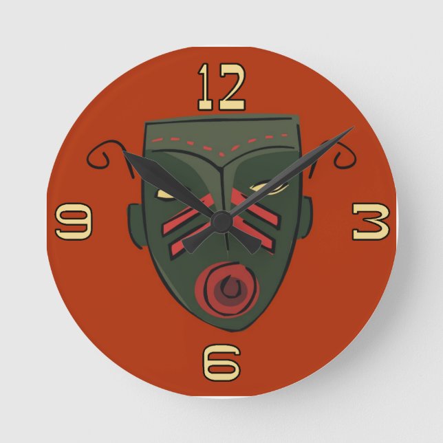 Tiki Mask Clock Runde Wanduhr (Vorderseite)