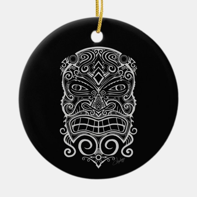 Tiki Mask Keramik Ornament (Vorne)