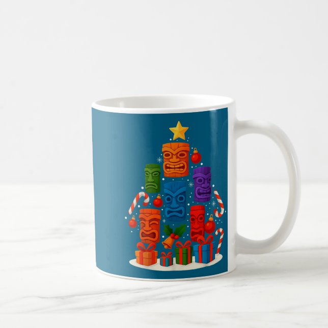 Tiki Mask Luau Christmas Tree Hawaiian Xmas Hat Ha Kaffeetasse (Rechts)