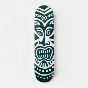 Tiki Mask Style - Dunkelgrün auf Weiß Skateboard