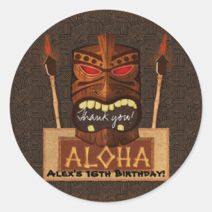 Tiki-Maske aus Holz Vintag Retro ALOHA Sommer-Part Runder Aufkleber