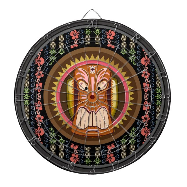 Tiki Maske Hibiskus Patterntafel mit Dartboard Dartscheibe (vorne)