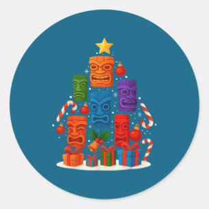 Tiki-Maske Luau-Weihnachtsbaum Hawaiianischer Weih Runder Aufkleber