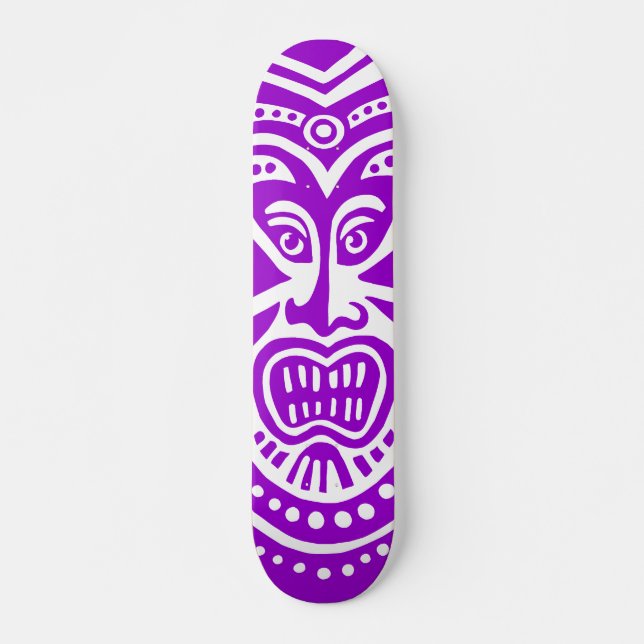 Tiki Maske Style - Lila auf Holz (Retro) Skateboard (Vorne)