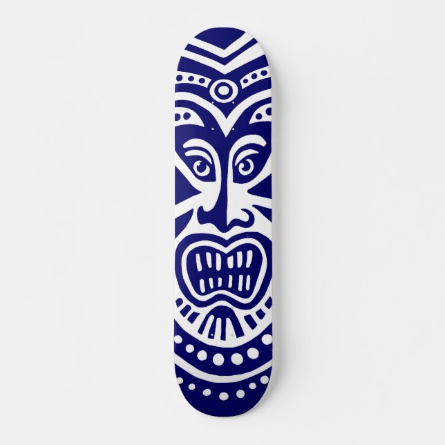 Tiki Maske Style - Navy on Wood (Retro) Skateboard (Vorne)