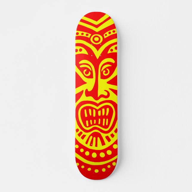 Tiki Maske Style - Rot auf Gelb Skateboard (Vorne)