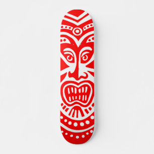 Tiki Maske Style - Rot auf Holz Skateboard