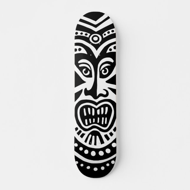 Tiki Maske Style - Schwarz auf Weiß (Retro) Skateboard (Vorne)