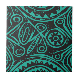 Tiki Motif Carreaux de céramique noir et vert