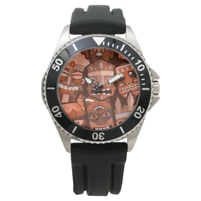 TIKI Muster 2 Armbanduhr (Vorderseite)