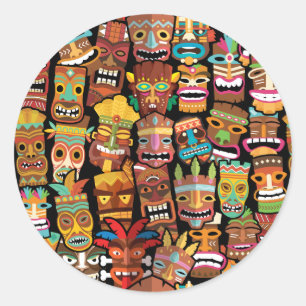 TIKI Muster 4 Runder Aufkleber