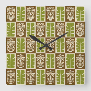Tiki-Muster Quadratische Wanduhr