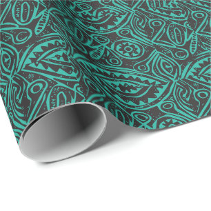Tiki Muster schwarz und grün Geschenkpapier