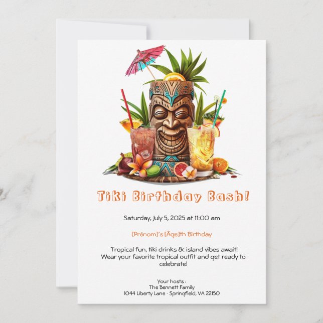 Tiki Party Birthday Invitation – Tropical Luau  (Devant)