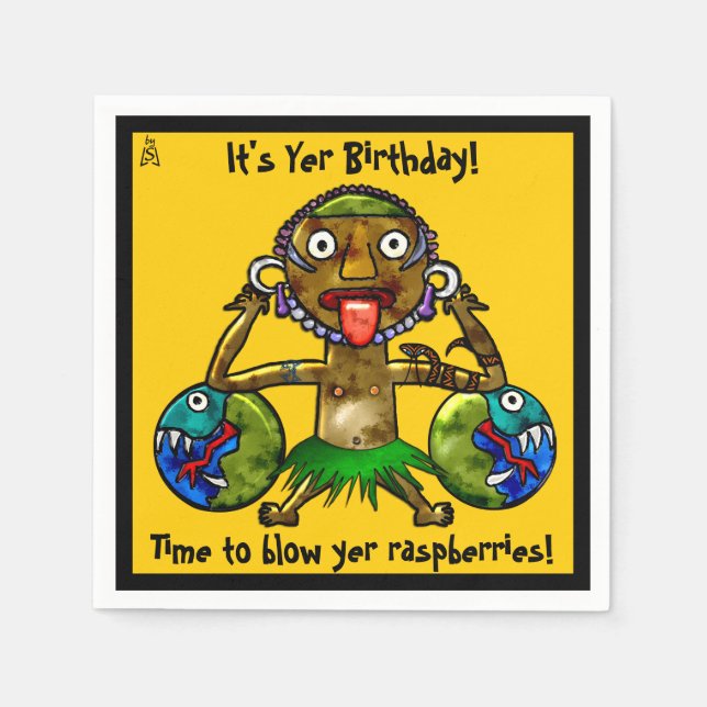 Tiki Party Funny Design on Yellow (Personalisiert) Serviette (Vorderseite)