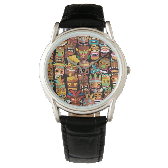 Tiki Pattern Armbanduhr (Vorderseite)