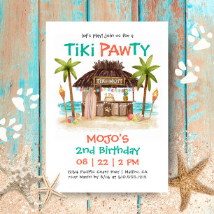 Tiki Pawty Tropische Strand-Hundeparty Einladung