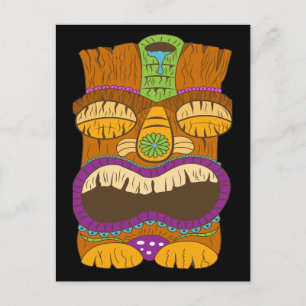 Tiki-Statue aus Holz mit offenem Mund, sonniges Sc Postkarte
