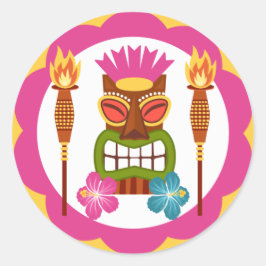 Tiki Statue mit Torches Runder Aufkleber