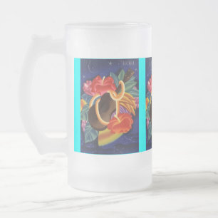 TIKI-TASSE ~ ALOHA ~ NACHTHIMMEL ~ UKULELE & HIBIS MATTGLAS BIERGLAS