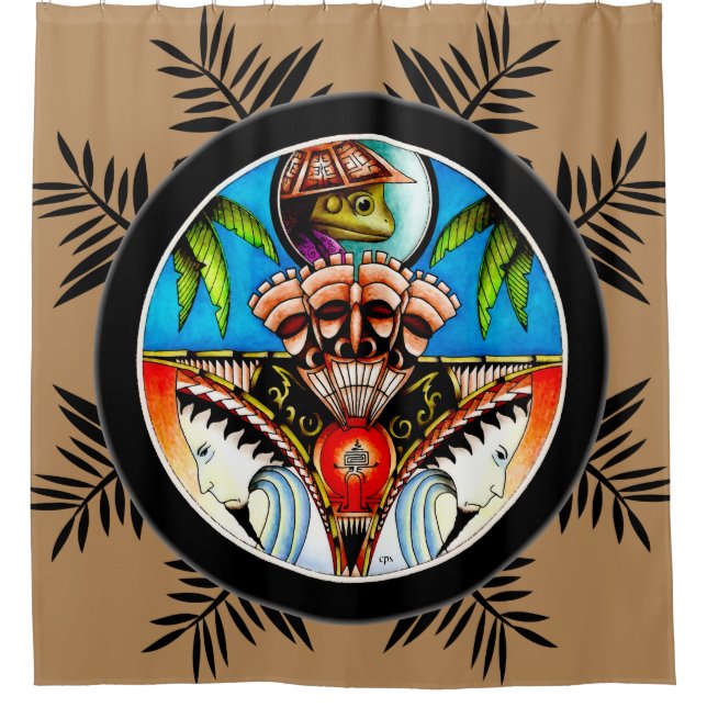 Tiki Tattoo Frog Duschvorhang (Vorderseite)