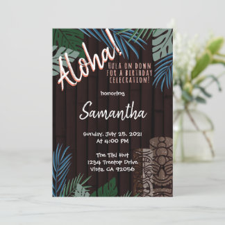 Tiki Theme Brown Hawaiian Bamboo Green und Blue  Einladung