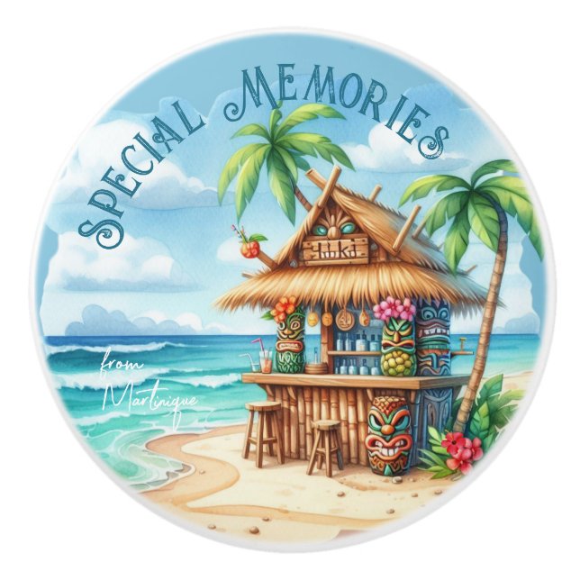 Tiki Theme Vacation Stil benutzerdefinierten Text Keramikknauf (Vorderseite)