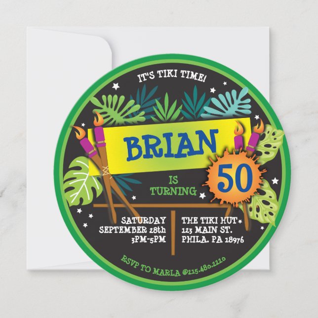 TIKI TIME LUAU Invitation de fête d'anniversaire (Devant)