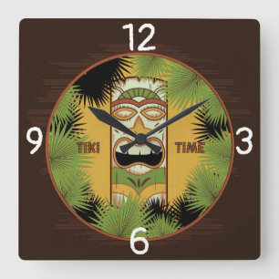 Tiki Time Quadratische Wanduhr