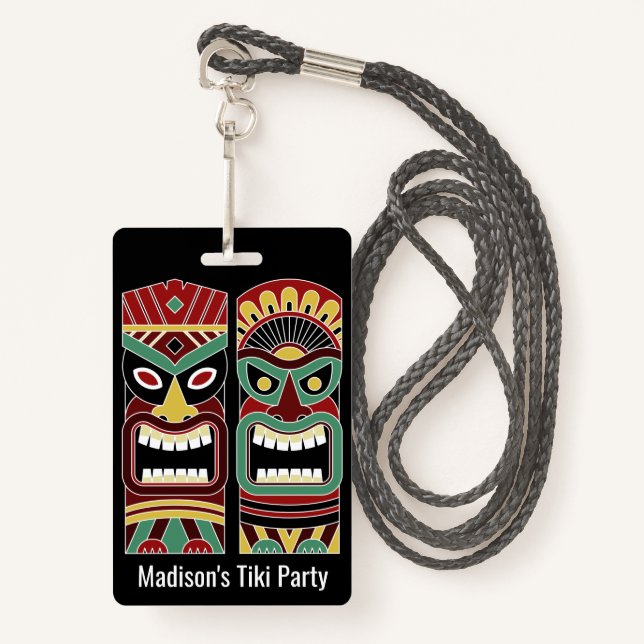 Tiki Totems texte personnalisé badges (Devant avec lanière)