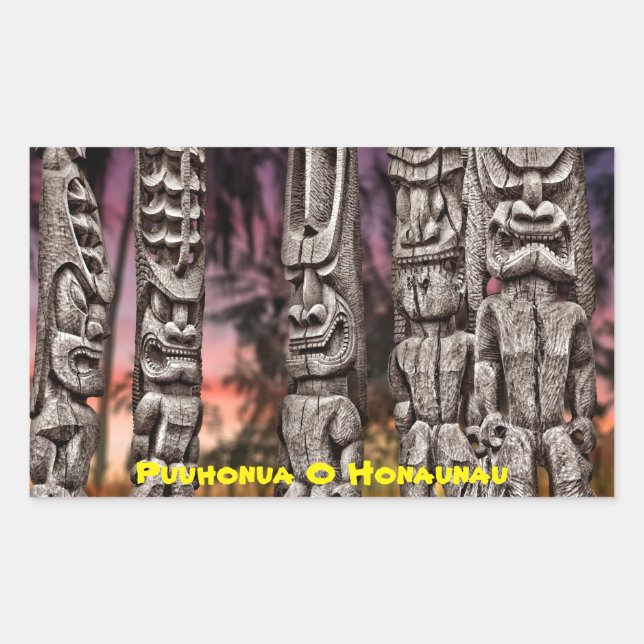 Tiki Tribal Council, Big Island Hawaii, Rechteckiger Aufkleber (Vorderseite)