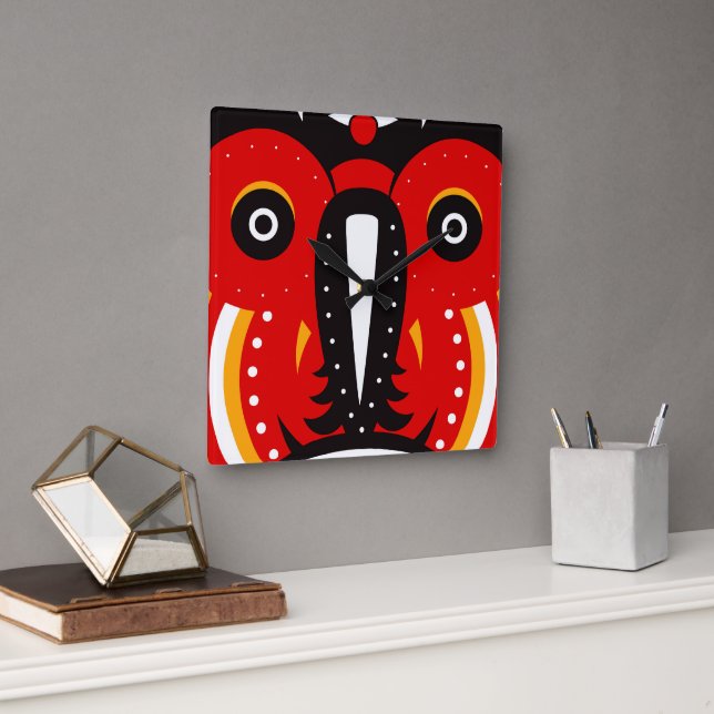 Tiki Tribal Mask Quadratische Wanduhr (Büro)