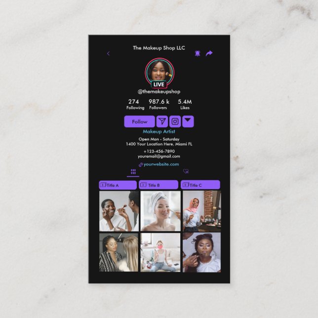 TikTok Lila Social Media QR-Code Visitenkarte (Vorderseite)