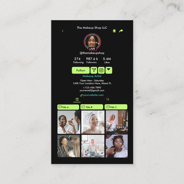 TikTok Lime Green Social Media QR-Code Visitenkarte (Vorderseite)