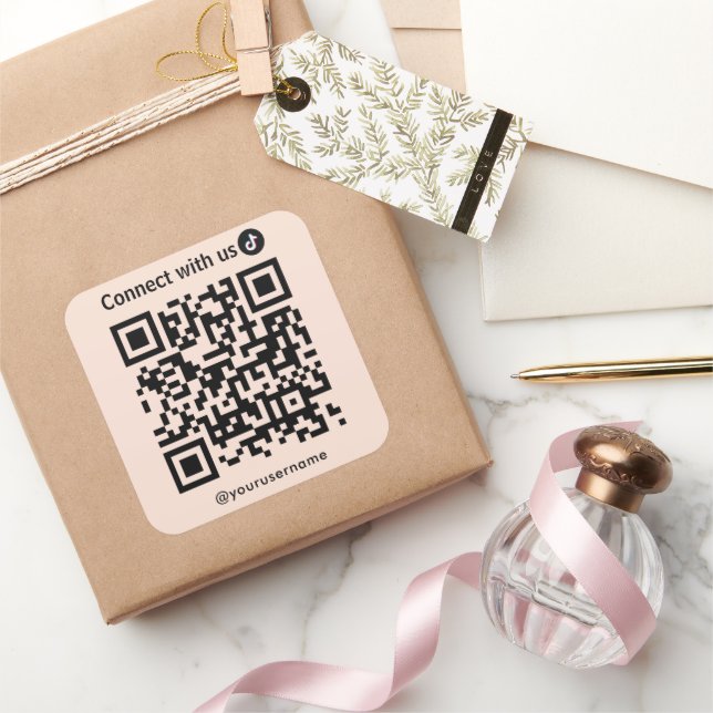 Tiktok Verbindung mit USB QR-Code Soft Peach Quadratischer Aufkleber (Schenken)
