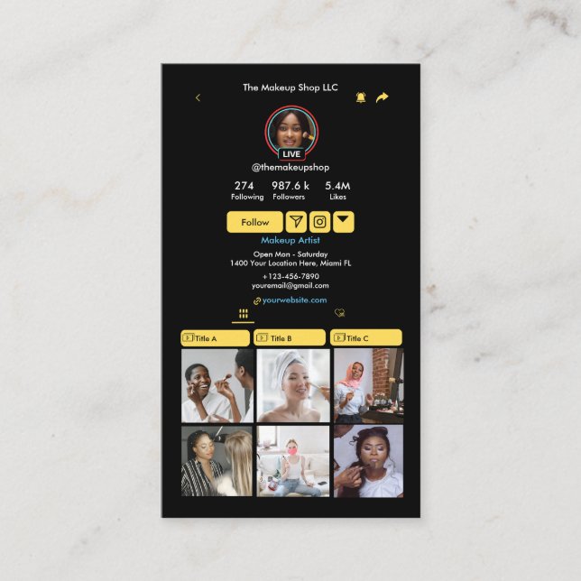 TikTok Yellow Social Media QR-Code Visitenkarte (Vorderseite)