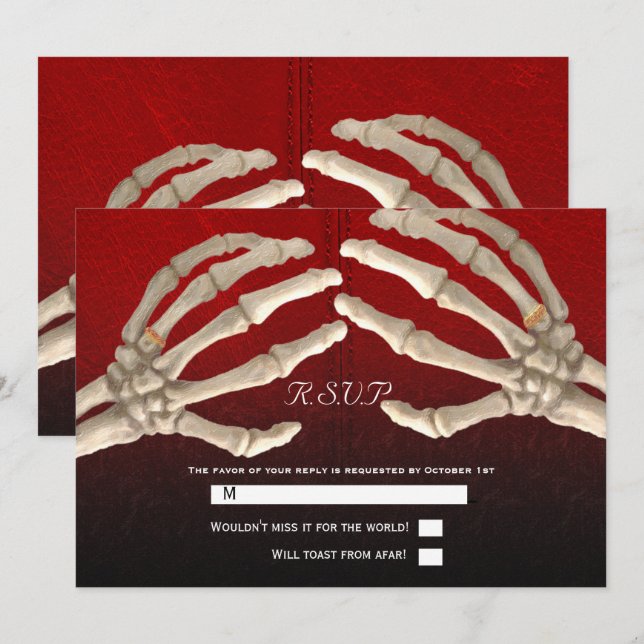 Til Death Blood Red Skeleton Gold Wedding RSVP Einladung (Vorne/Hinten)