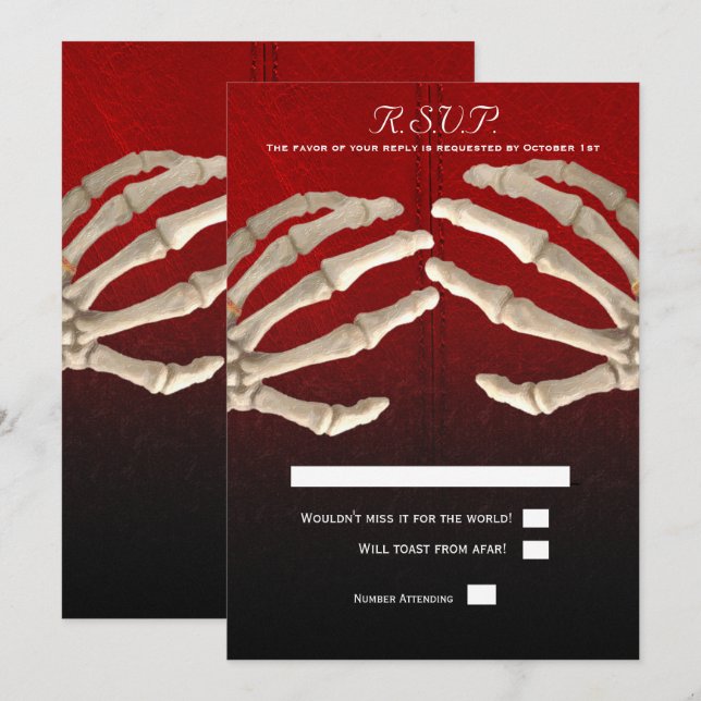 Til Death Blood Red Skeleton Gold Wedding RSVP Einladung (Vorne/Hinten)