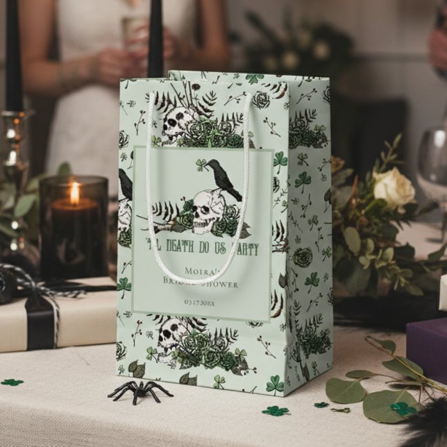 Til Death Do Uns Party Irish Skulls Brautparty Kleine Geschenktüte (Irish Bridal Shower Gift Bag for St Patrick's Day Wedding. Chic Skull, Green Roses, Shamrock Pattern)