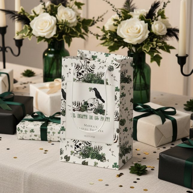 Til Death Do Uns Party Irish Skulls Brautparty Kleine Geschenktüte (Irish Bridal Shower Gift Bag for St Patrick's Day Wedding. Chic Skull, Green Roses, Shamrock Pattern)