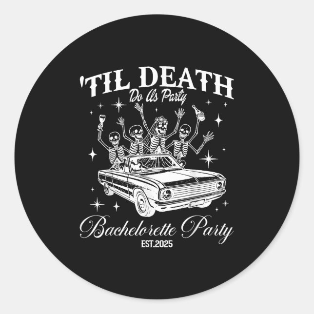 Til Death Do Uns Party Retro Halloween Bachelorett Runder Aufkleber (Vorderseite)