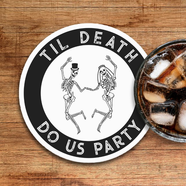 Til Death Do Uns Party Skeleton Couple Bachelorett Runder Pappuntersetzer (Til Death Do Us Party Skeleton Couple Bachelorette Round Paper Coaster
)