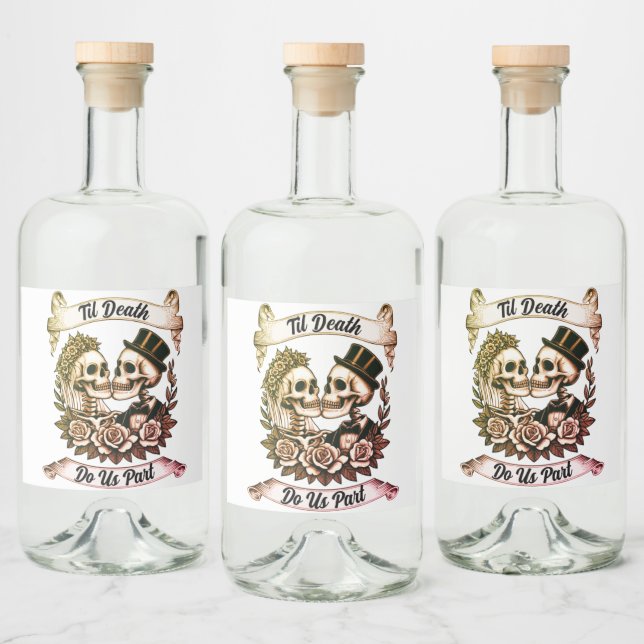Til Death Do us Part: Bride & Groom Skelett Alkoholflaschenetikett (Flaschen)