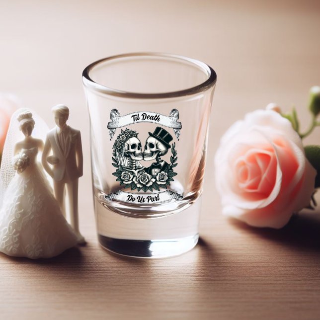 Til Death Do us Part: Bride & Groom Skelett Schnapsglas (Gothic Shot Glass, Til Death Do Us Part)
