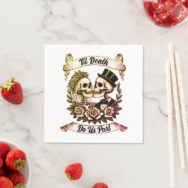 Til Death Do us Part: Bride & Groom Skelett Serviette
