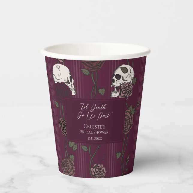 ’Til Death Do Us Part Burgunder-Gotische Hochzeit Pappbecher (Vorderseite)