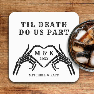 Til Death Do us Part Skeleton Heart Hand Wedding Rechteckiger Pappuntersetzer