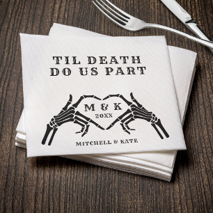 Til Death Do us Part Skeleton Heart Hand Wedding Serviette